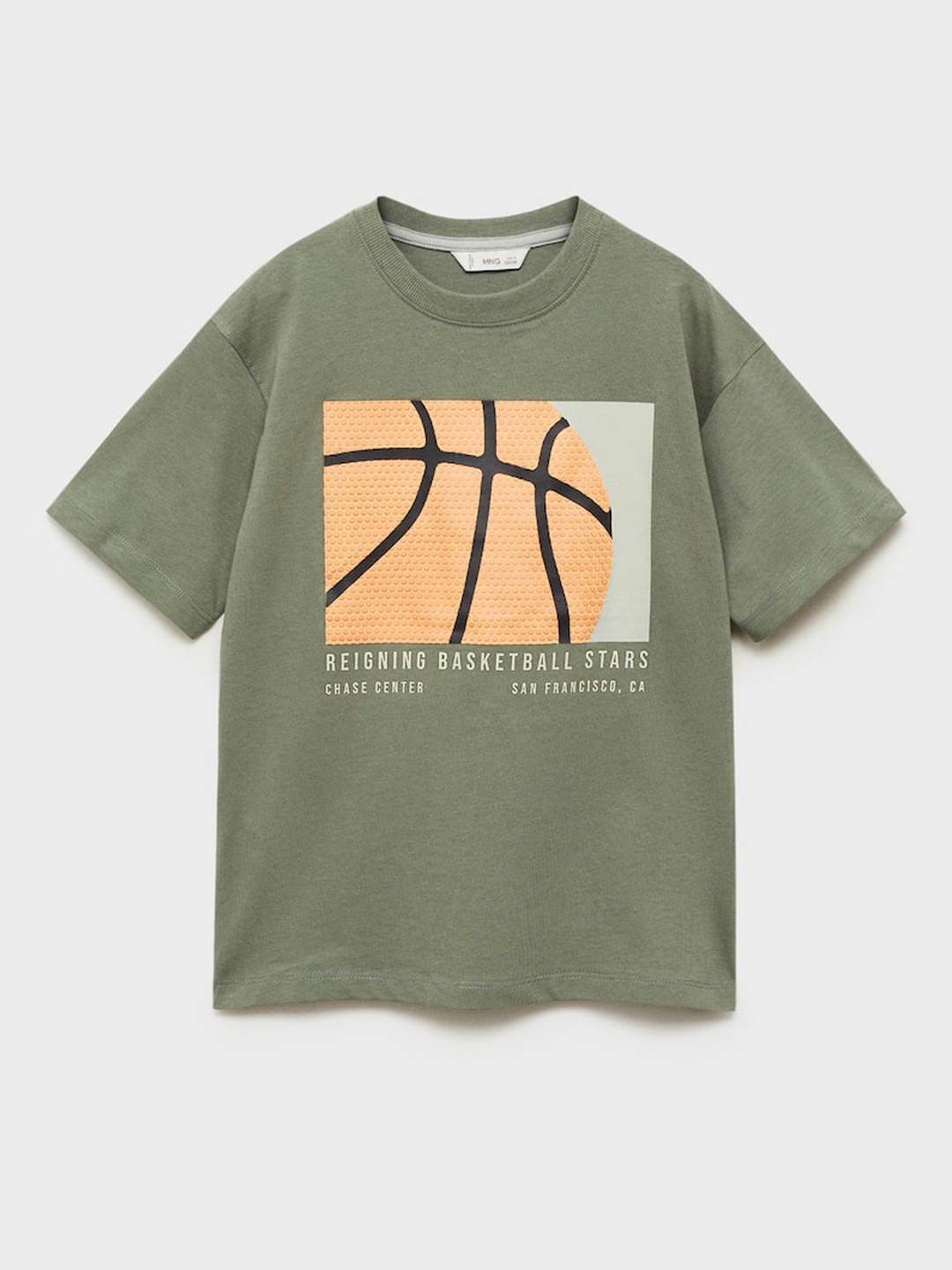Mango Kids Boys Basketball Printed Drop-Shoulder Sleeves Pure Cotton T-shirt