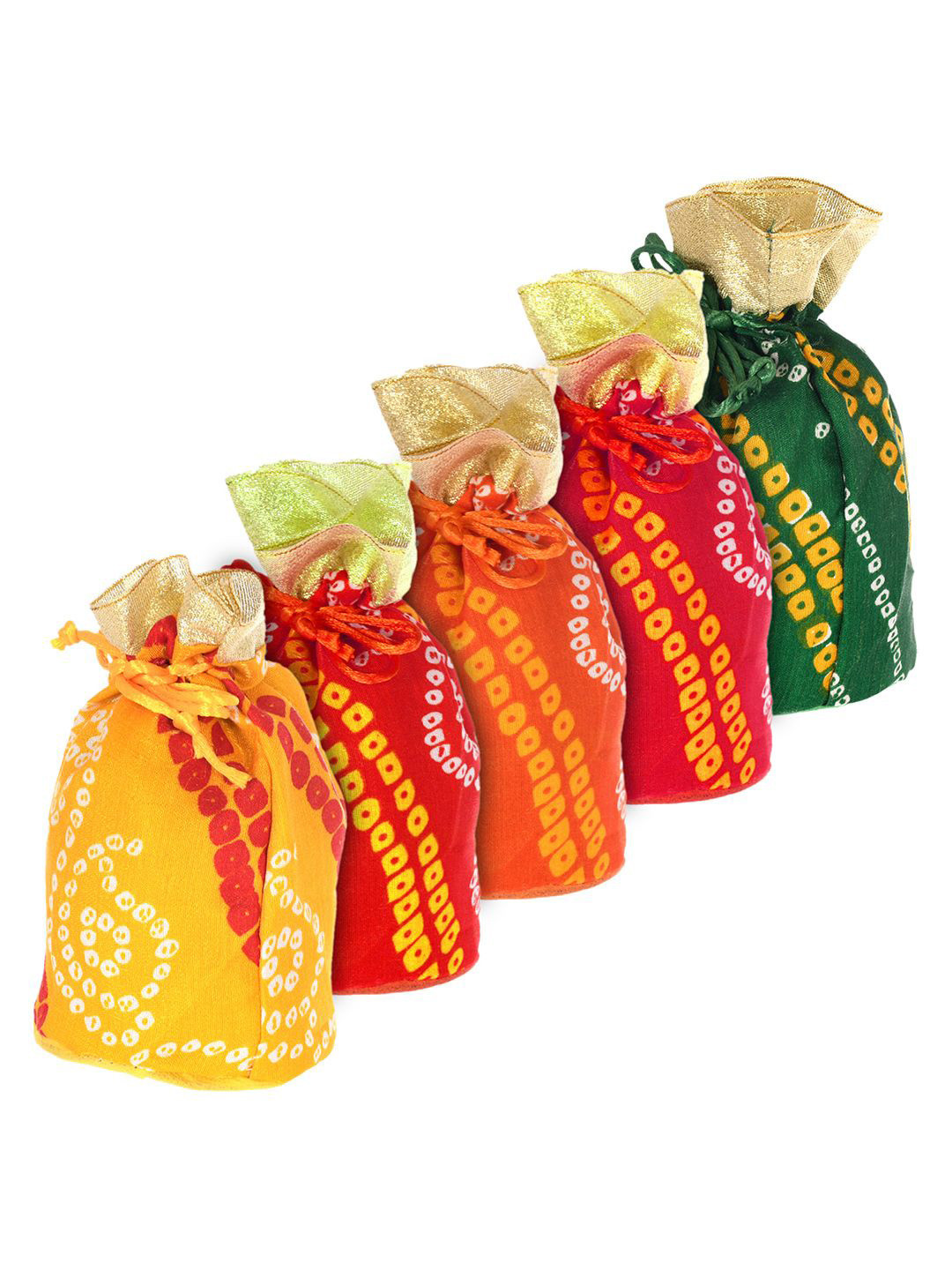 Kuber Industries Set of 5 Multiuses Bandhej Printed Potli Clutch With Drawstring