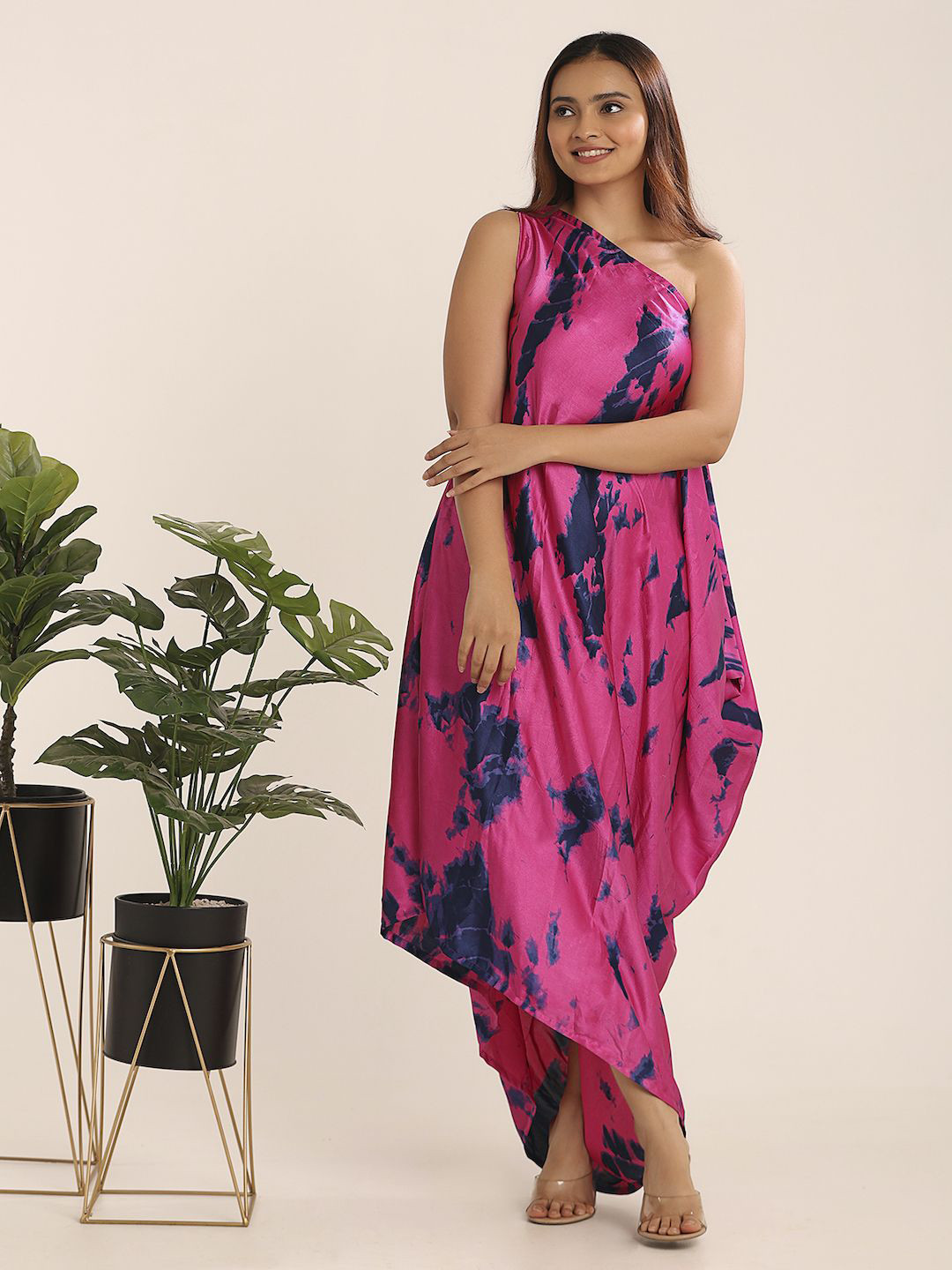 THE BLESSED WARDROBE  Women Tie N Dye One Shoulder Print  Maxi Dress
