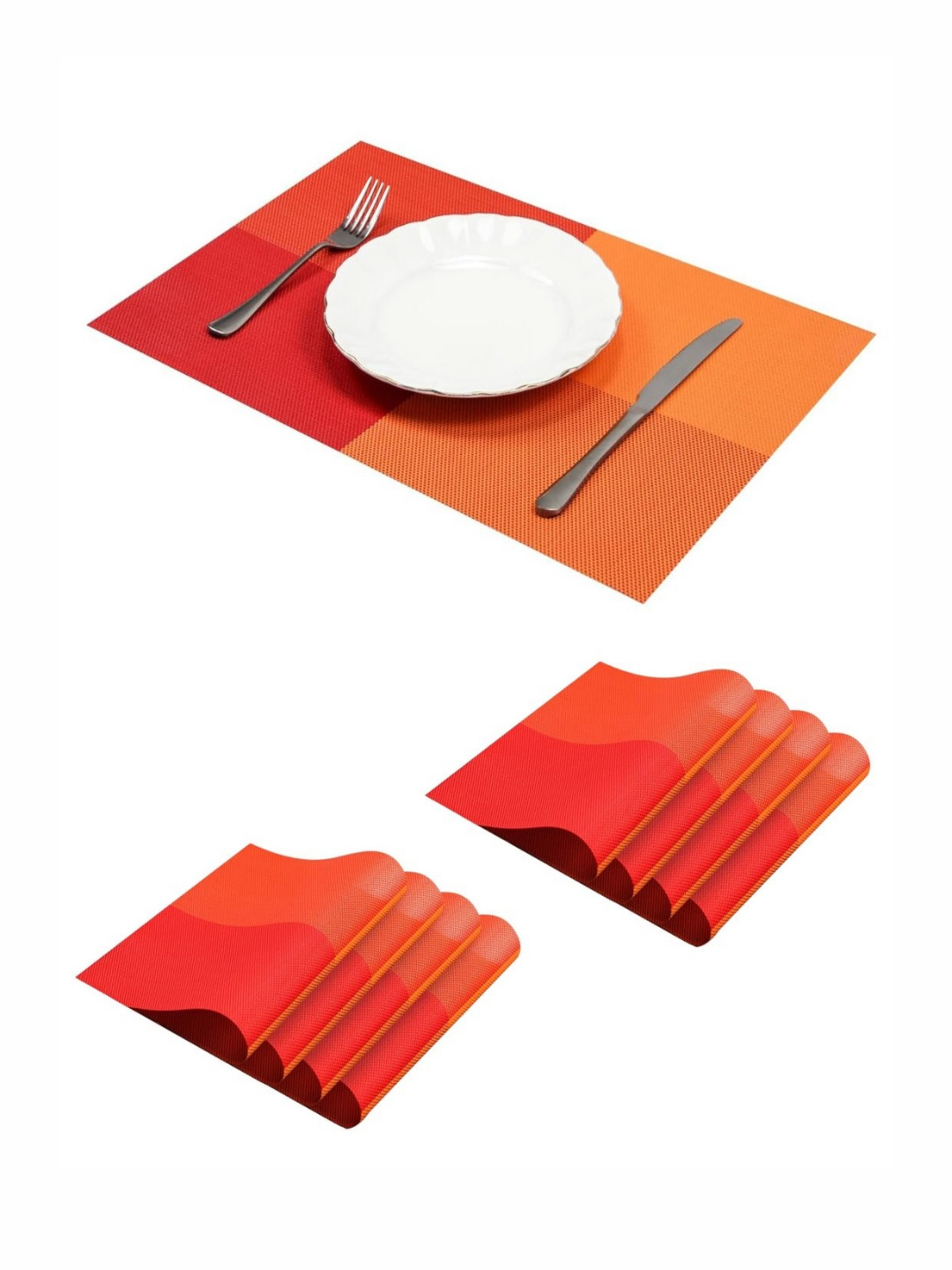 YELONA Orange & Red 8 Pieces Striped Woven PVC Vinyl Rectangle Table Placemats