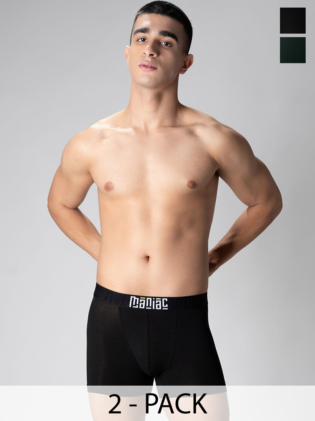 Maniac Men Pack of 2 Outer Elastic TrunksMN25-2PCK-MODAL-TRUNKS-GRN_BLK-S-Multicolor05