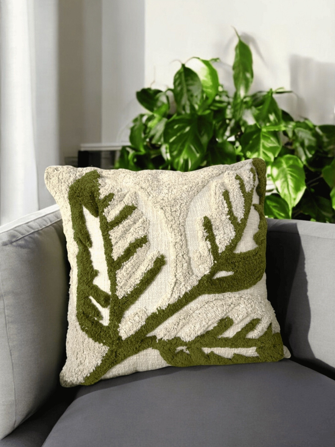 LUSHLYF High-Quality White Quirky Cotton Breathable Textured Square Cushion Cover -18x18In