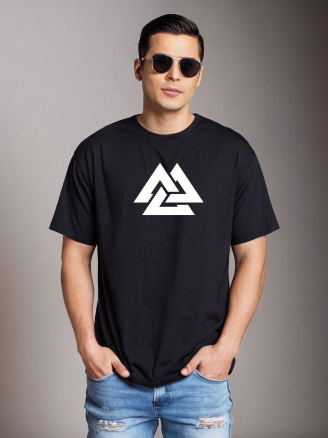 Be Crazy Men Viking Valhala Graphic Anime Printed Oversized Baggy Fit Cotton T-shirt