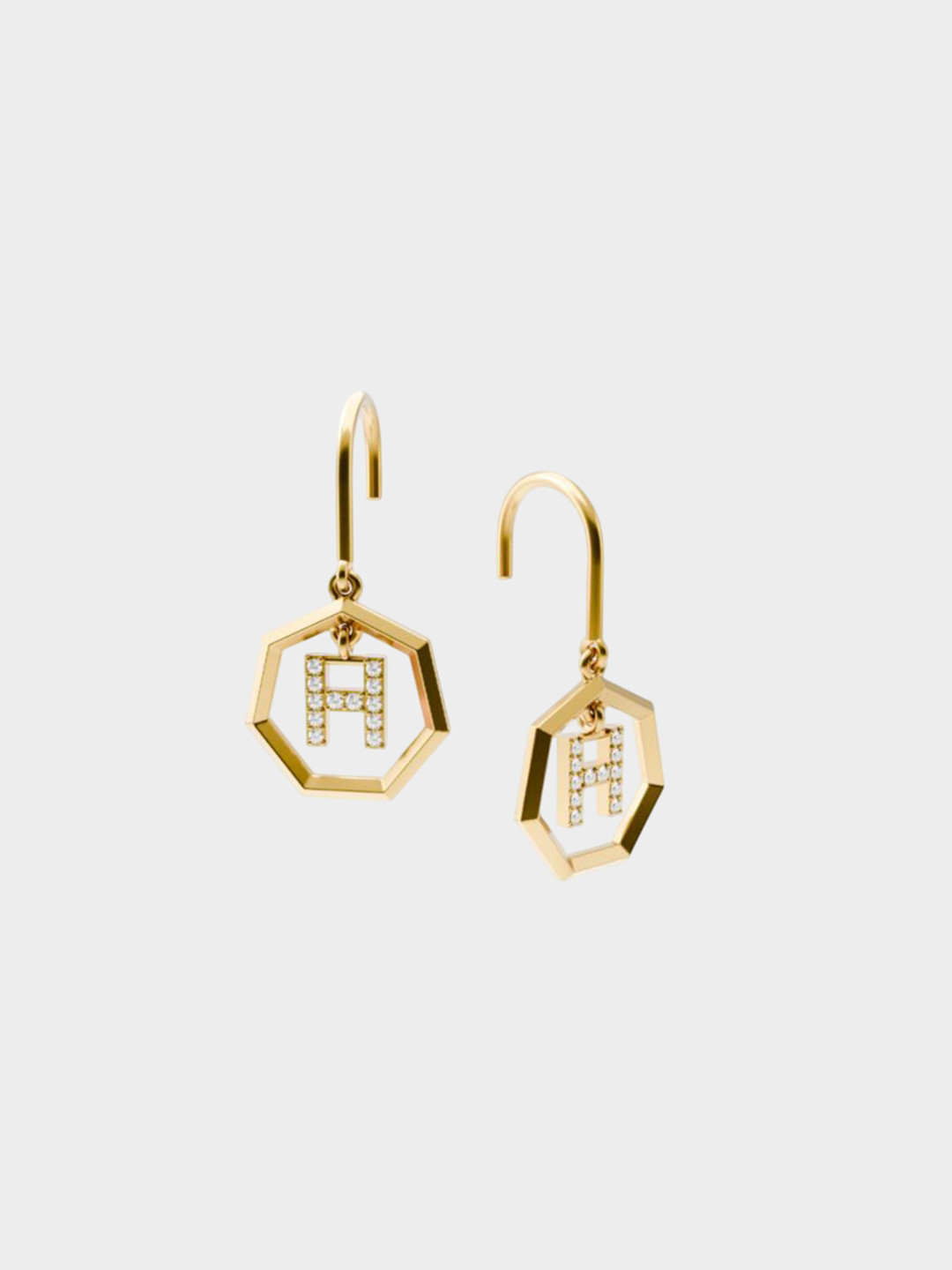 HOUSE OF SEVEN 18k Gold Plated Geometric Shaped Letter H American Diamond Drop Earrings