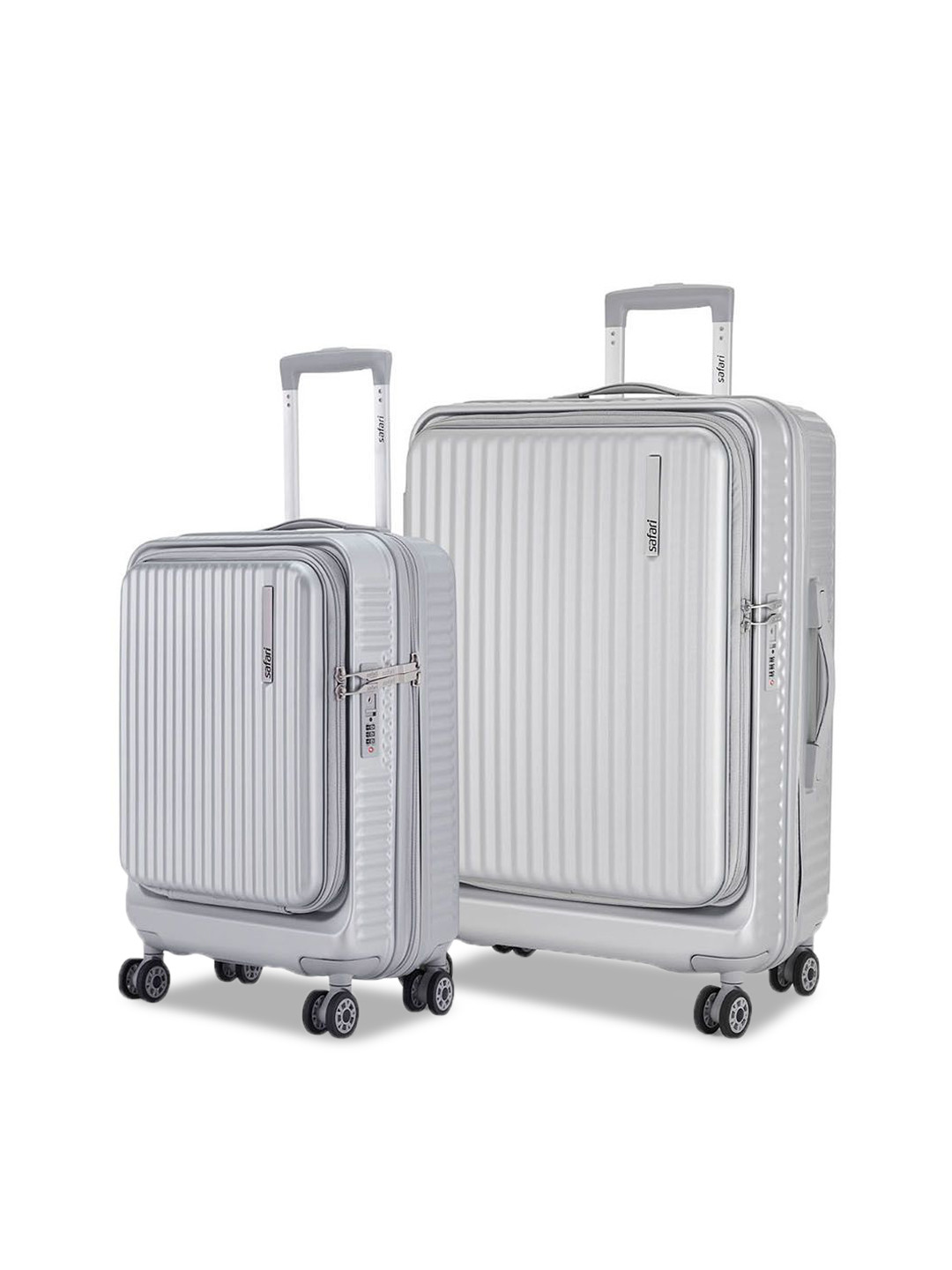Safari Select Recoil Set Of 2 Silver Top Open Polycarbonate with TSA Lock Trolley Bag