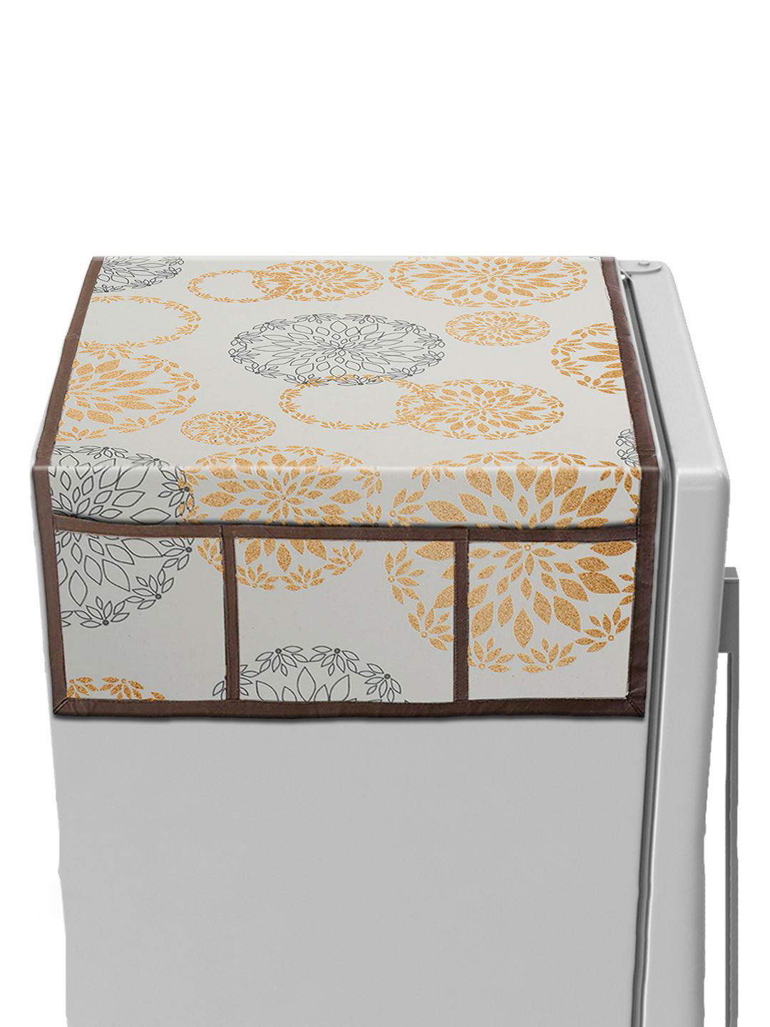Kuber Industries White Rangoli Printed Waterproof Stain Resistant Fridge Top Cover