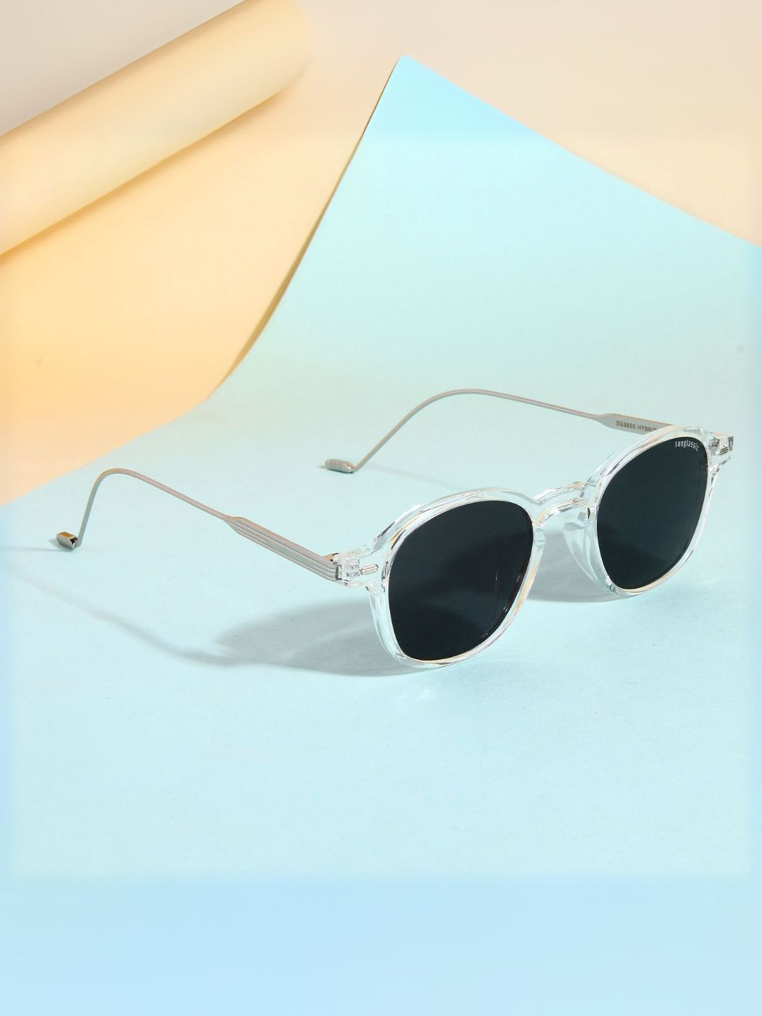 SUNGLASSIC Unisex Polarized Round Sunglasses - HYBRID-CLEAR-BLACK