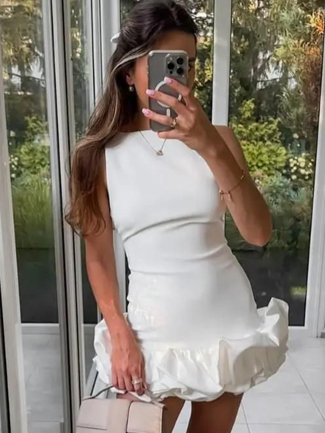 Miss Mosa By Akanksha  Women White Piony Statement Ruffled Bodycon Mini Dress