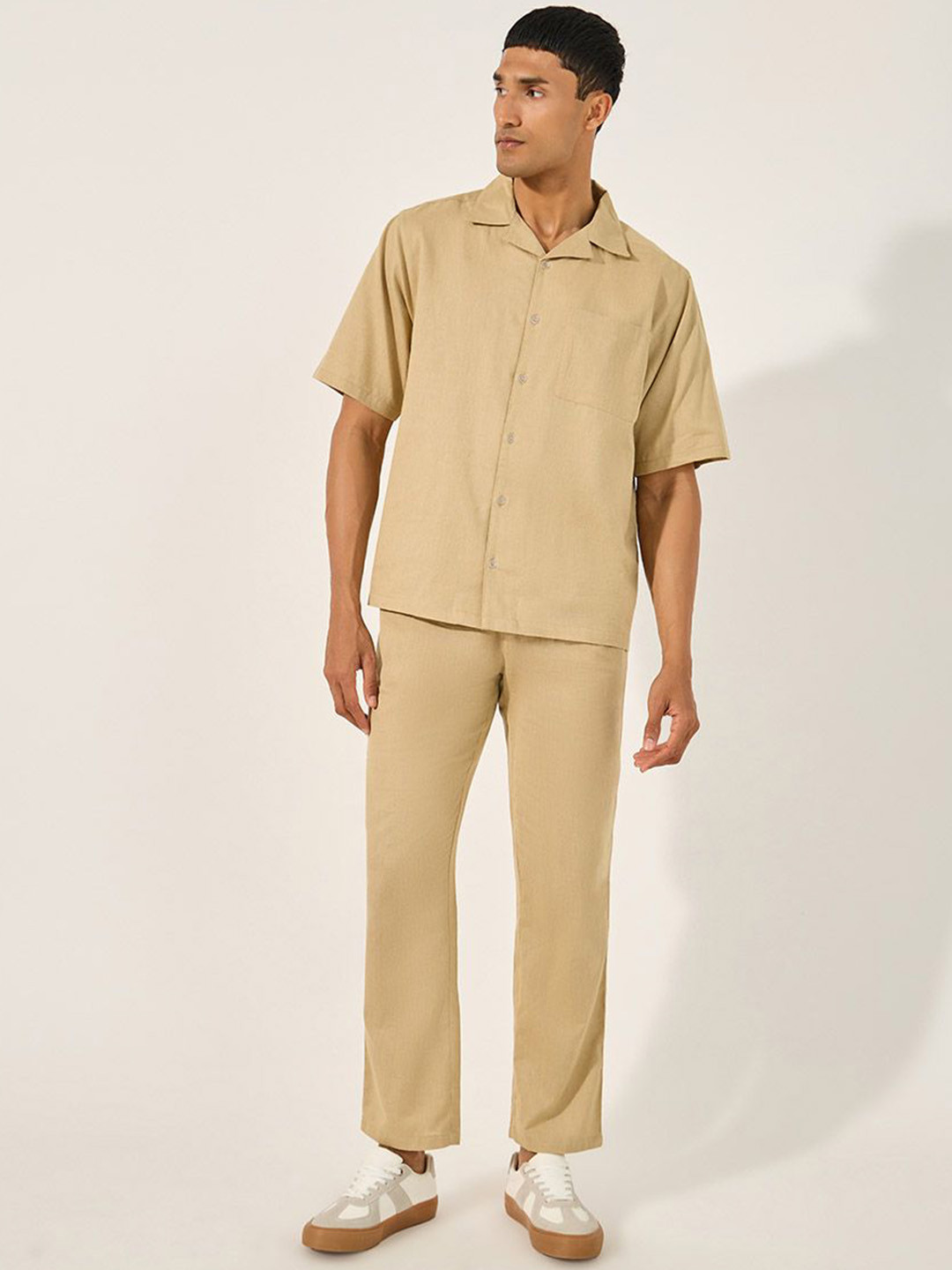 Styli Men Linen Blend Relaxed Fit Shirt & Trousers Co-ord Set