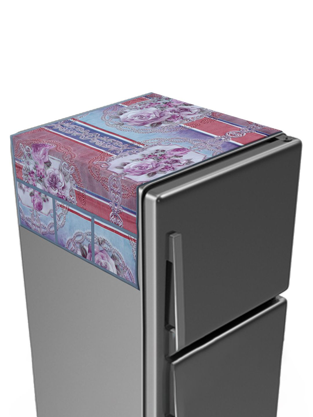 Kuber Industries Grey Flower Print PVC Fridge Top Cover With 6 Utility Side Pockets