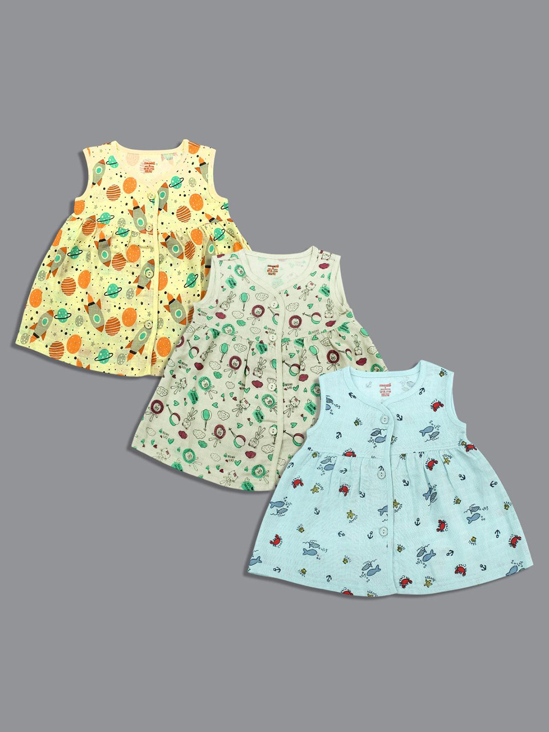 Born Babies Girls Pack of 3 Cotton A-Line Dress