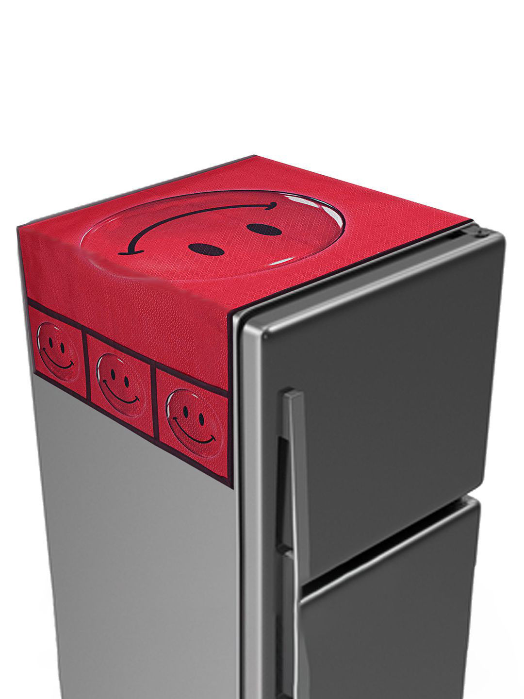 Kuber Industries Red & Black  Smiley Printed Waterproof Stain Resistant Fridge Top Cover