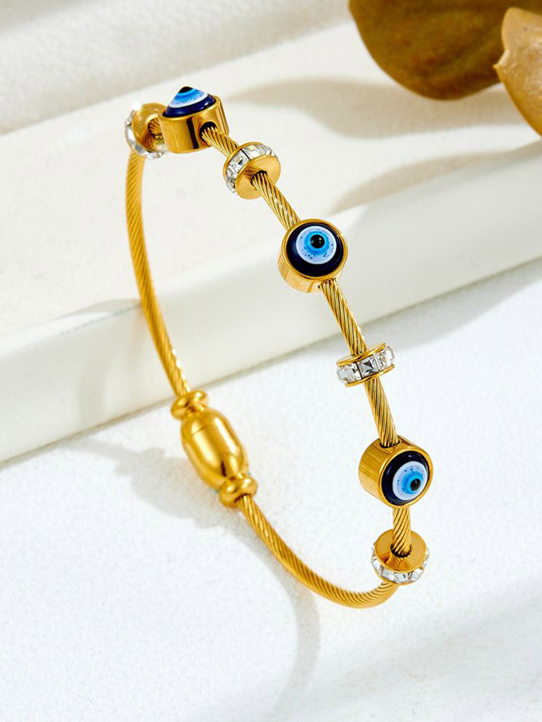 DressBerry X fwd Stainless Steel Gold-Plated AD Studded Evil Eye Anti Tarnish Charm Bracelet