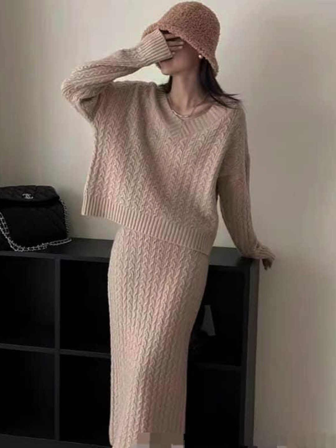 Miss Mosa By Akanksha  Brown Orlee Winter Coord Set- Set Of Sweater And Skirt