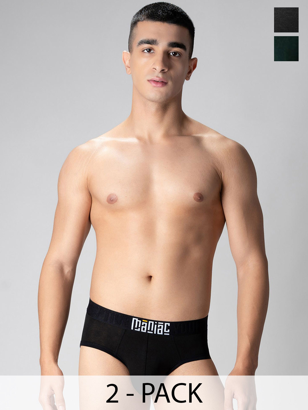 Maniac Pack Of 2 Men Basic Briefs MN25-2PCK-MODAL-BRIEF-GRN_BLK-S