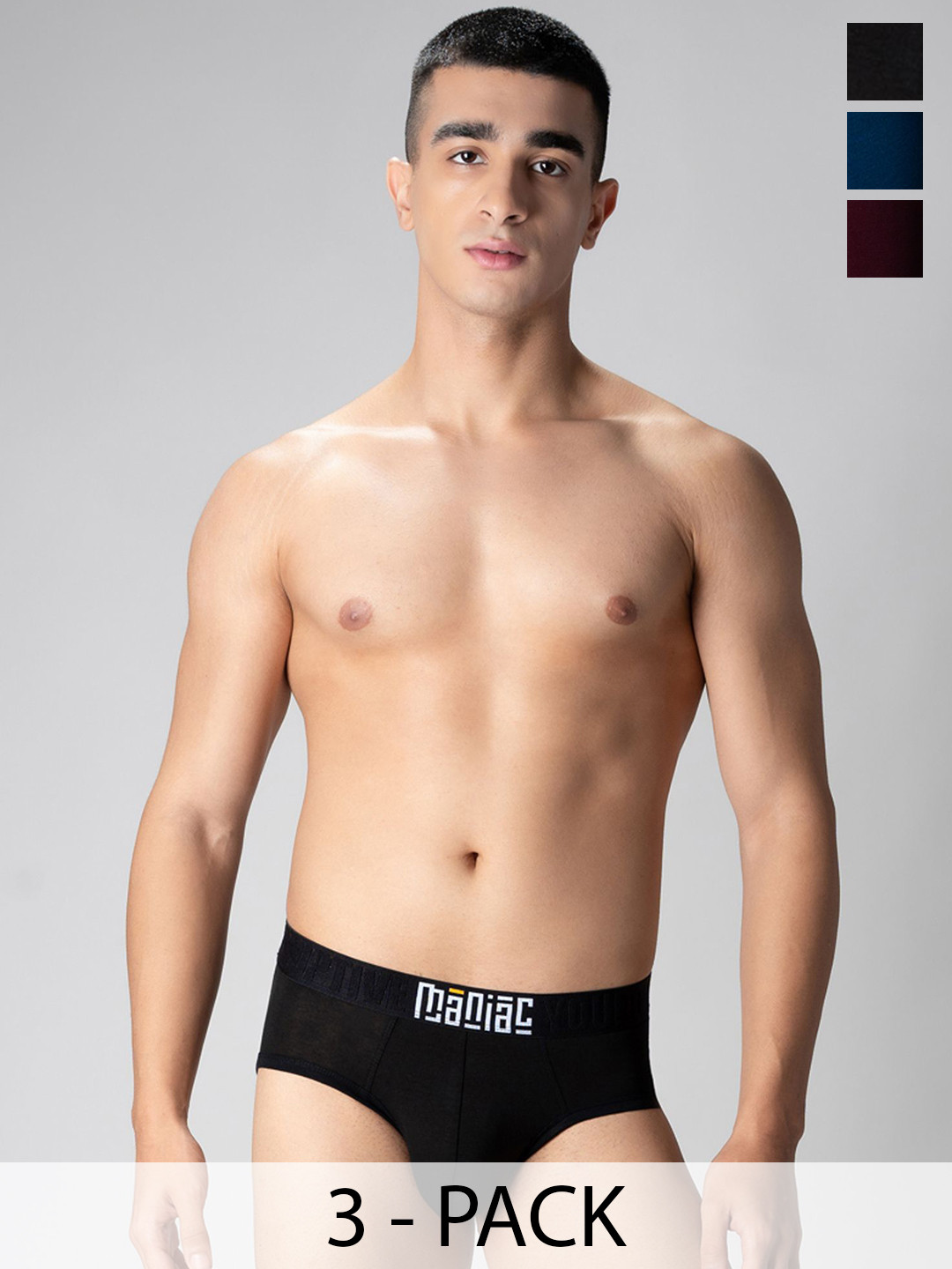 Maniac Men Pack Of 3 Basic Briefs MN25-3PCK-MODAL-BRIEF-BLK_PTRL_BRGD-S