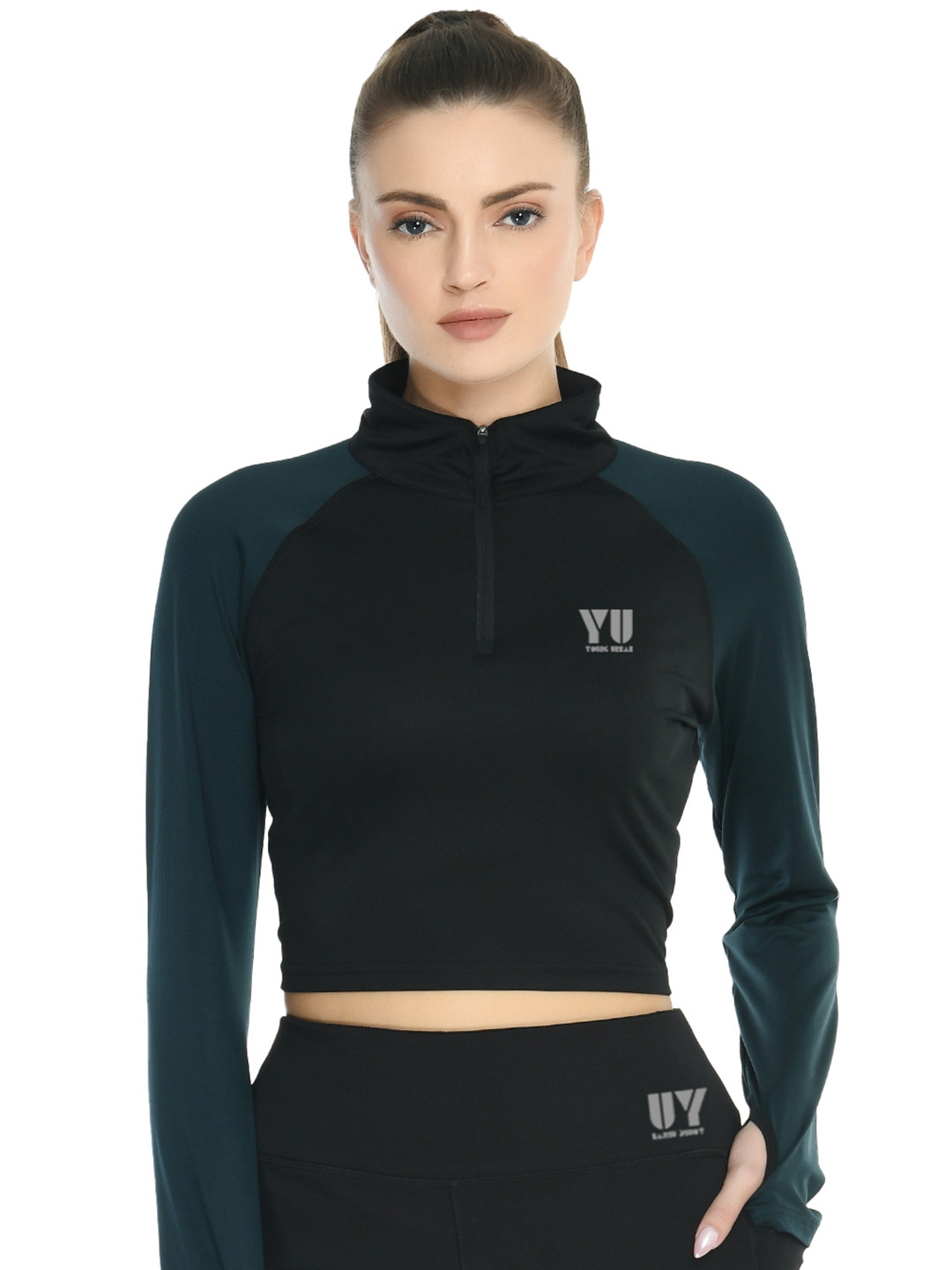 Young Urban Women High Neck Dri-FIT Applique Slim Fit T-shirt