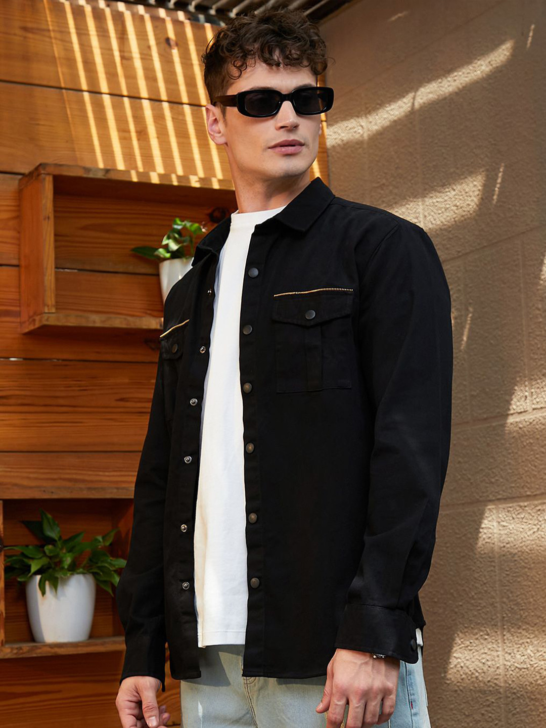 Campus Sutra Solid Cotton Safari-Utility Relaxed Fit Casual Shacket