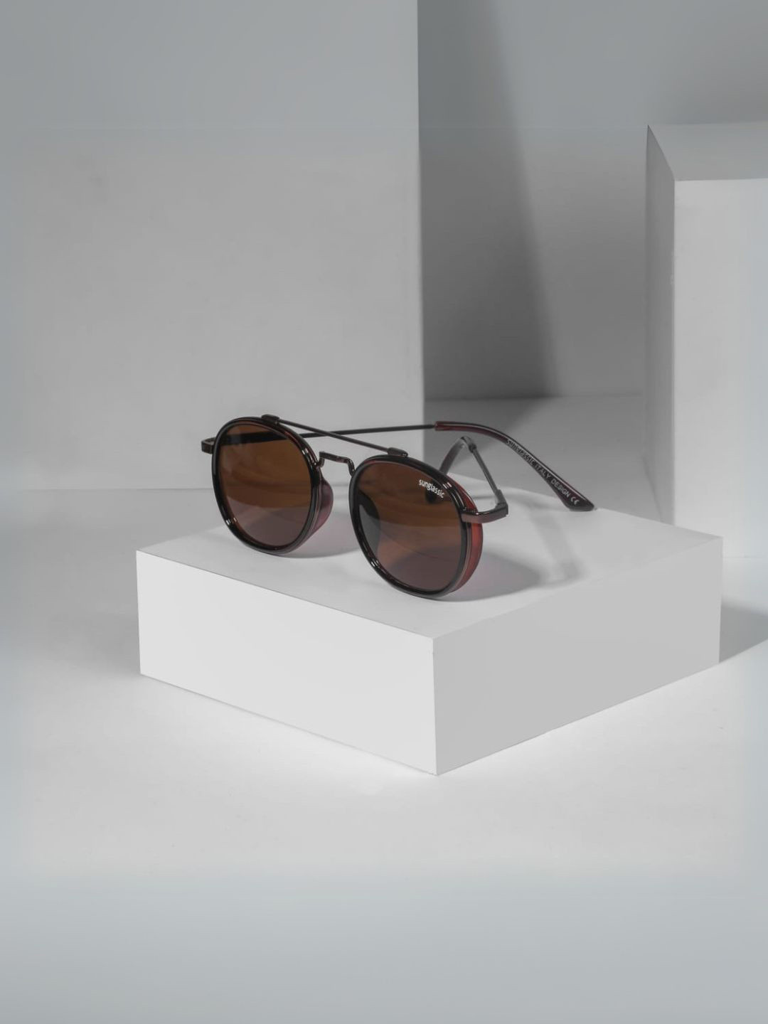 SUNGLASSIC Unisex Metal Frame Round Sunglasses S4612-Full-Brown