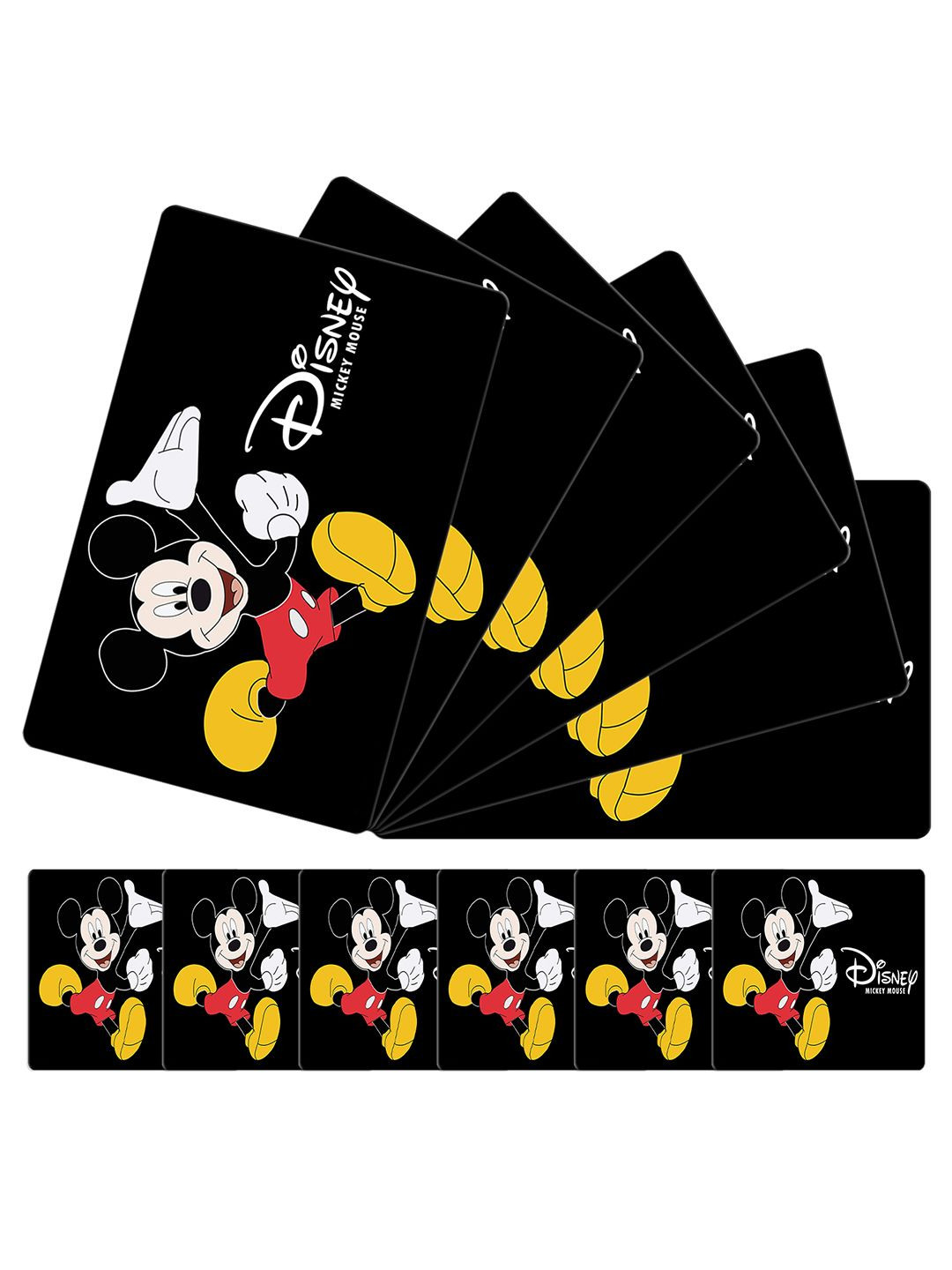 Kuber Industries 12-Pcs Black Mickey Mouse Rectangle Table Placemats With Coasters