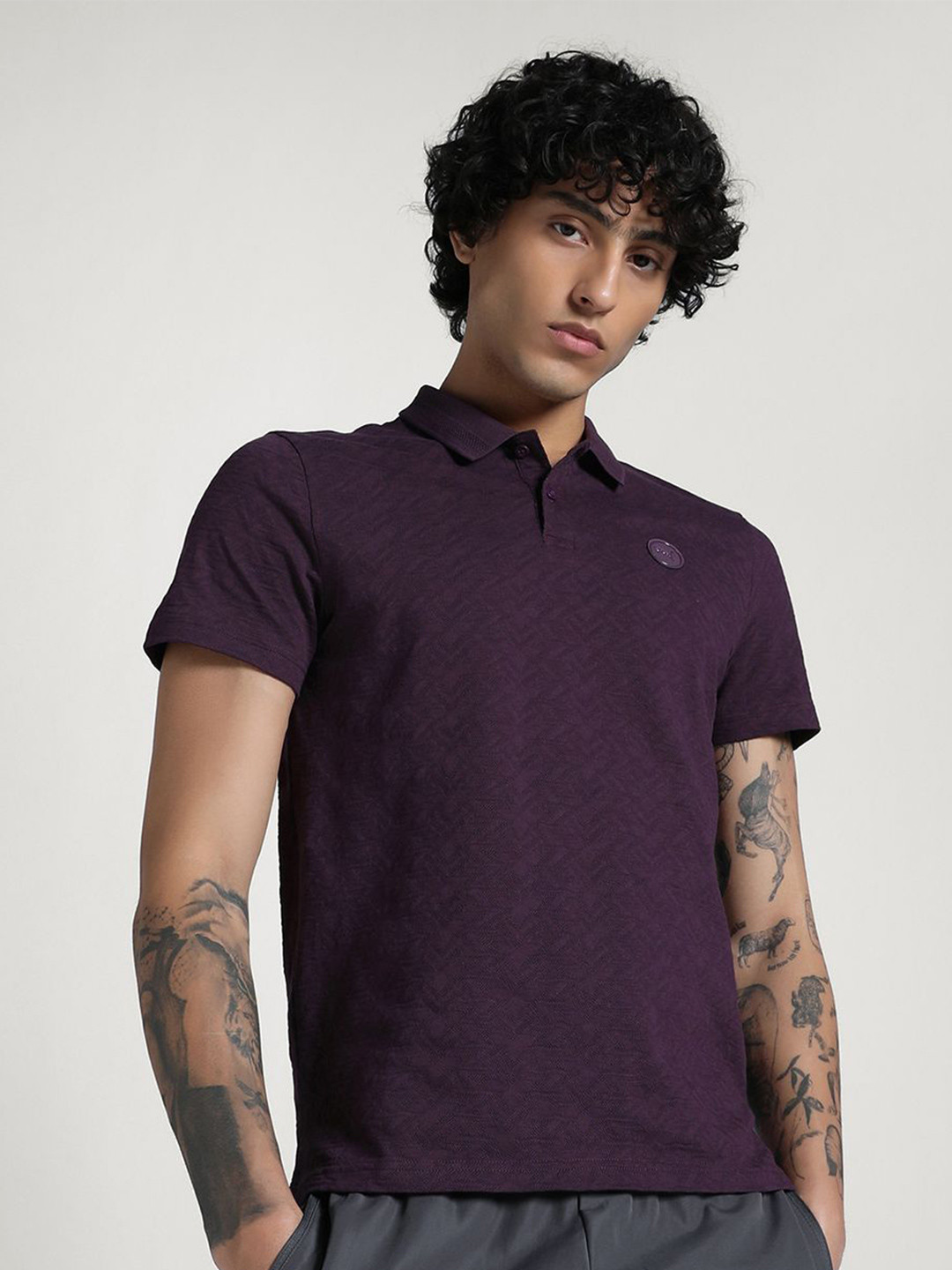 PUMA Men PREMIUM ESS Jacquard Self Design Polo Collar Slim Fit Casual T-Shirt