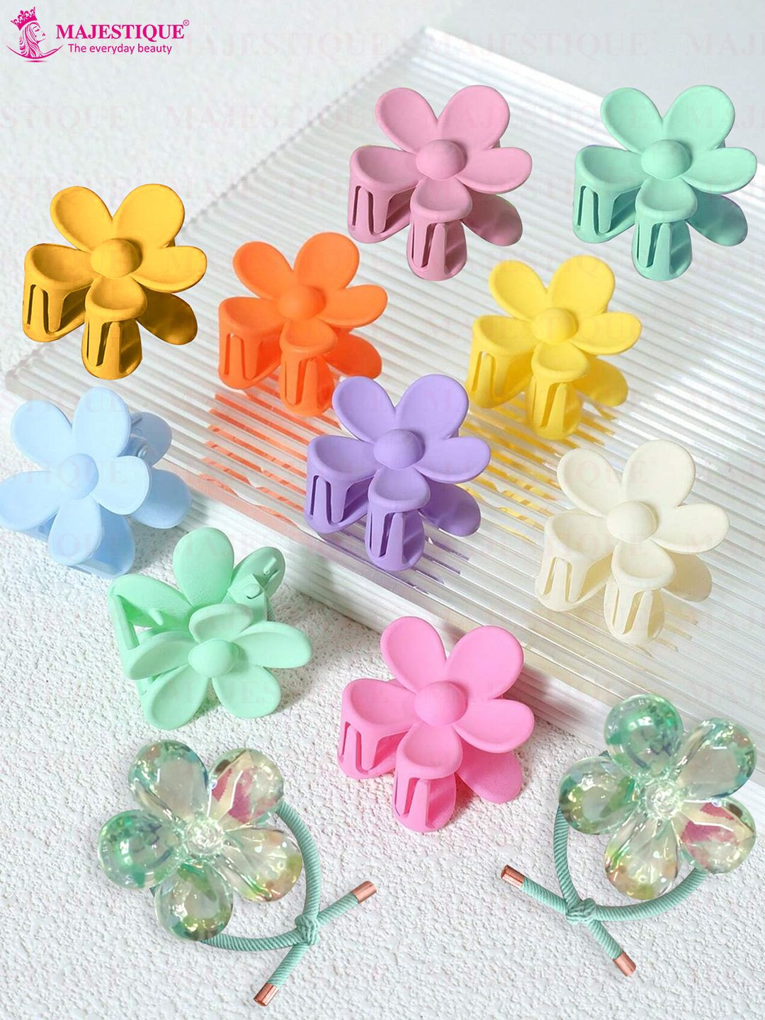 Majestique Set of 12  Multicolour Baby Hair Clips Hair Ties Rubber Band & Clutcher Combo