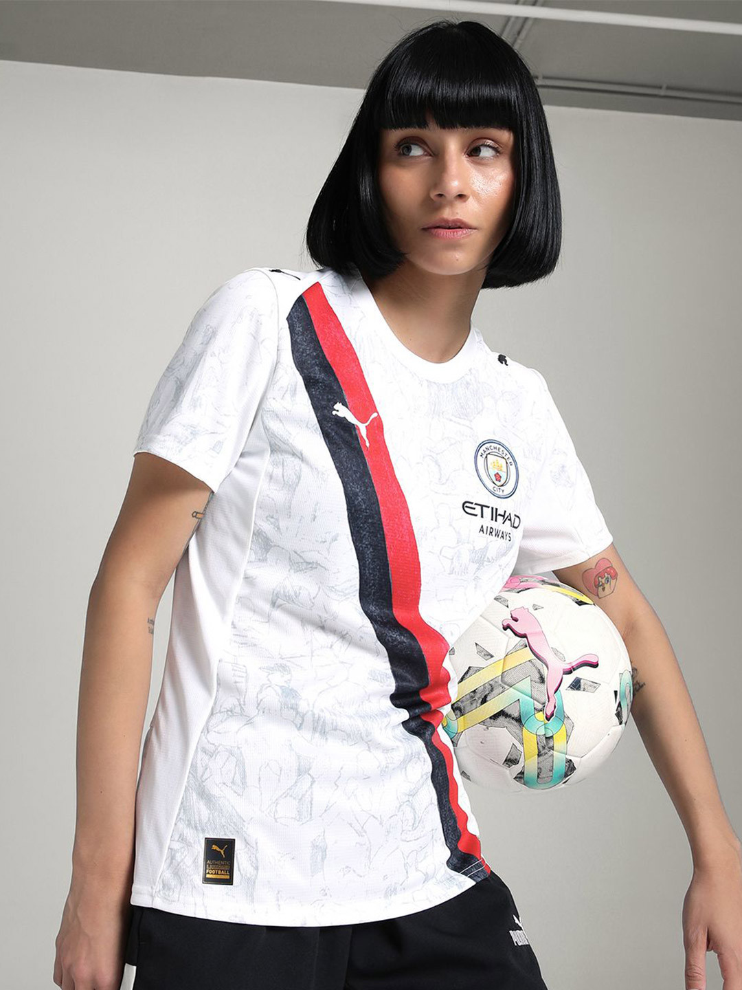 Puma Women KIDSUPER MCFC Jersey Rep Striped T-Shirt