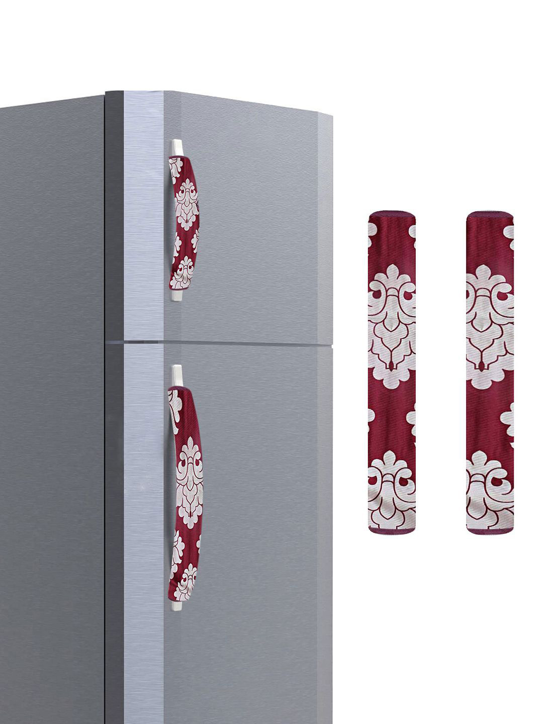 Kuber Industries 2-Pcs Maroon Printed Refrigerator Handle Covers