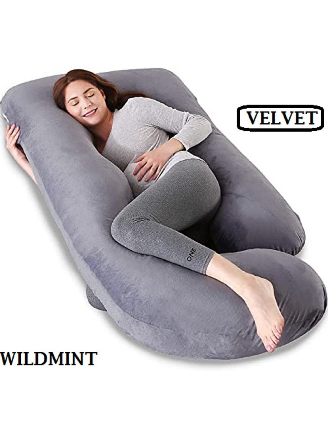 WILD MINT Grey Solid Faux Velvet Medium Fibre Sleep Pillow-86 x 142 cm