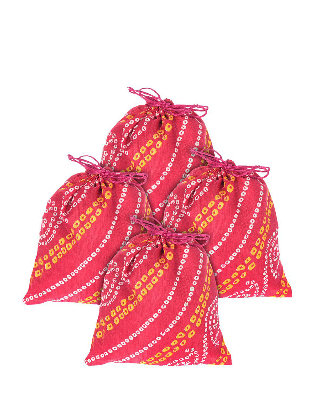 Kuber Industries Set of 4 Multiuses Bandhej Printed Potli Clutch With Drawstring