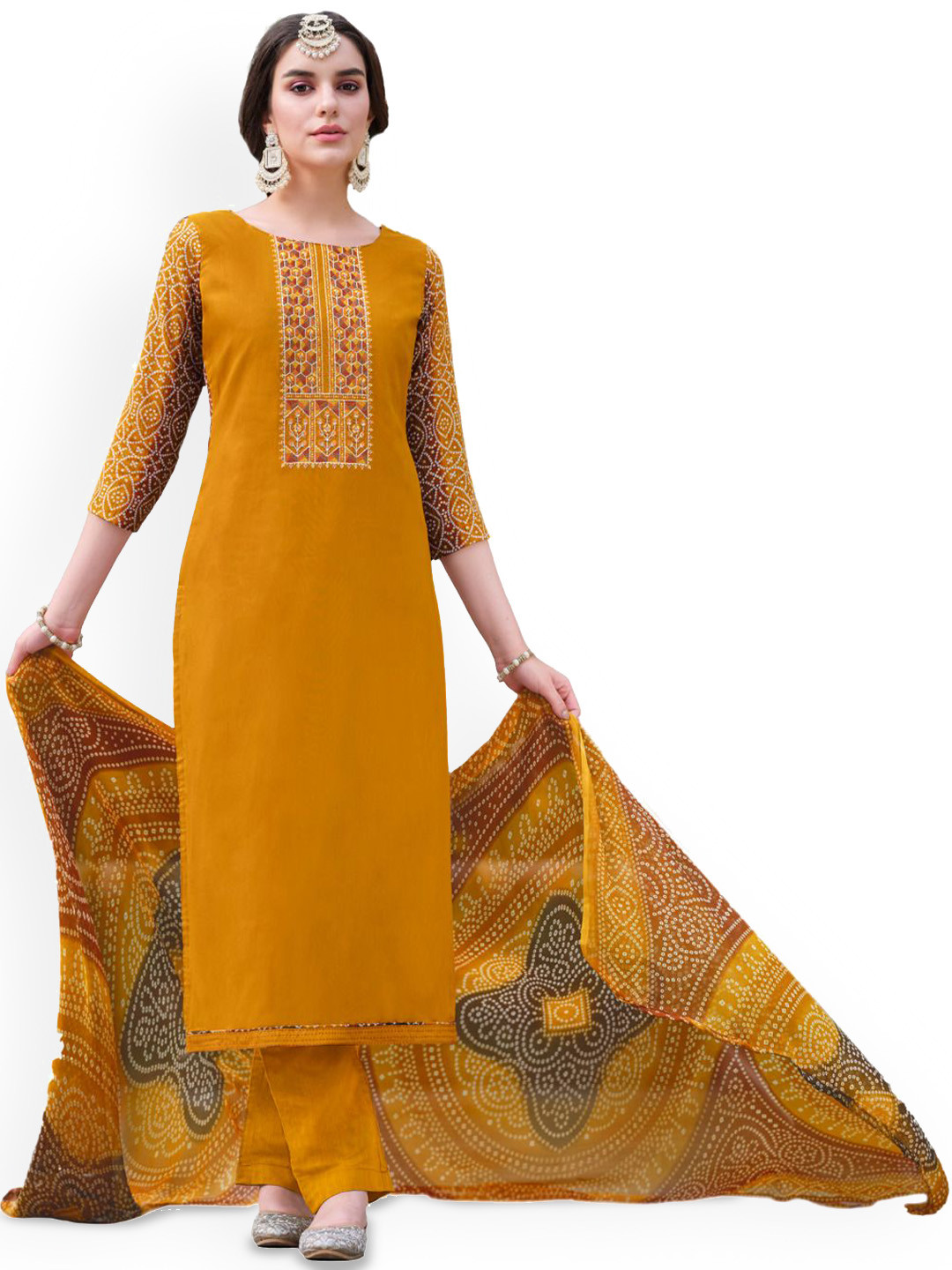 DRAVINAM Trends Thread Work Viscose Rayon Unstitched Dress Material