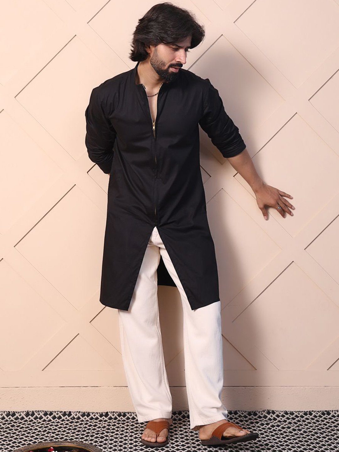 MIDAV Men Cold-Shoulder Sleeves Thread Work Summer Sheers Pathani Kurta