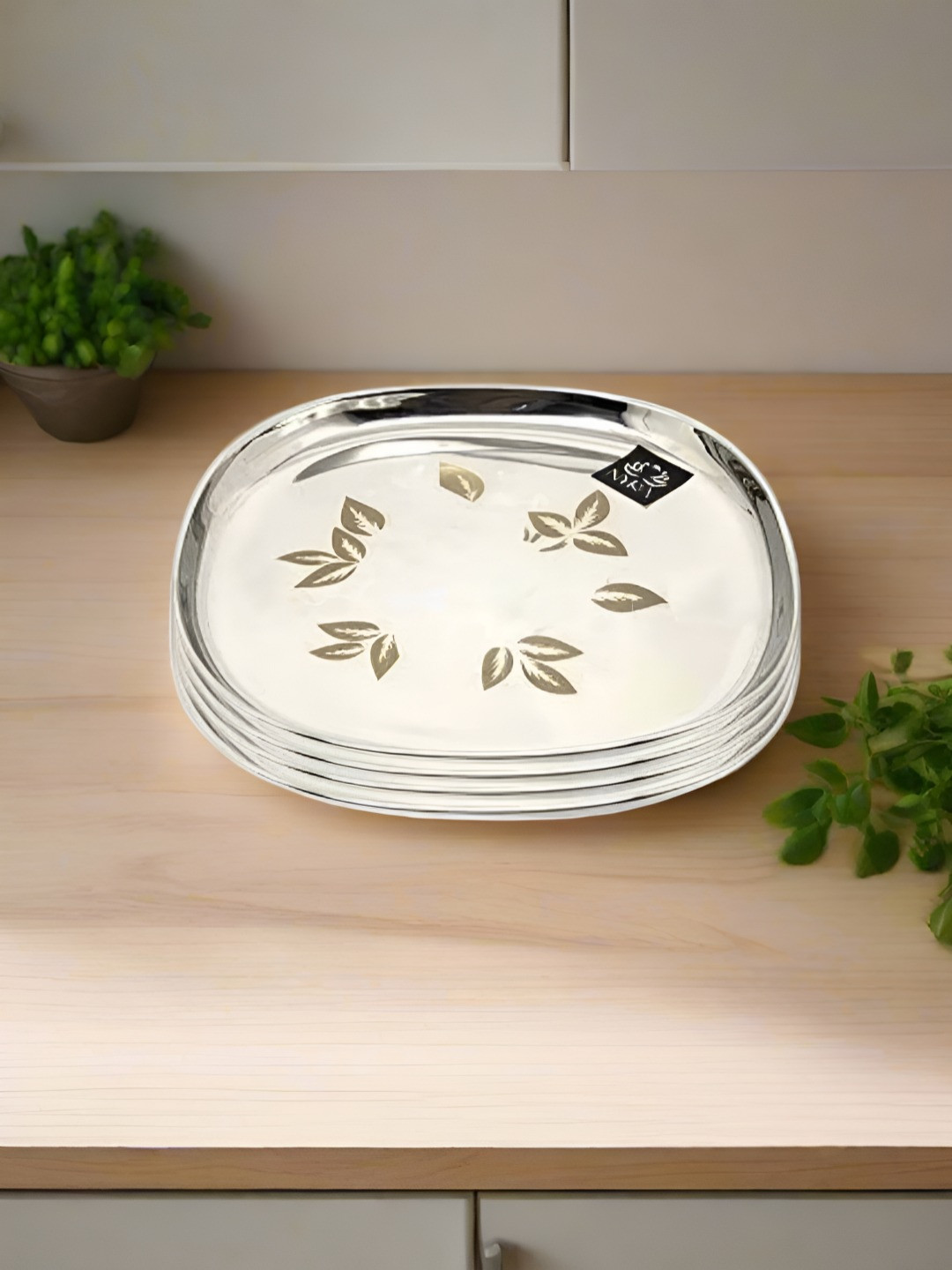 Nyra Kitchenware Silver-Toned 2025 4 Pieces Stainless Steel Dishwasher Safe Plates