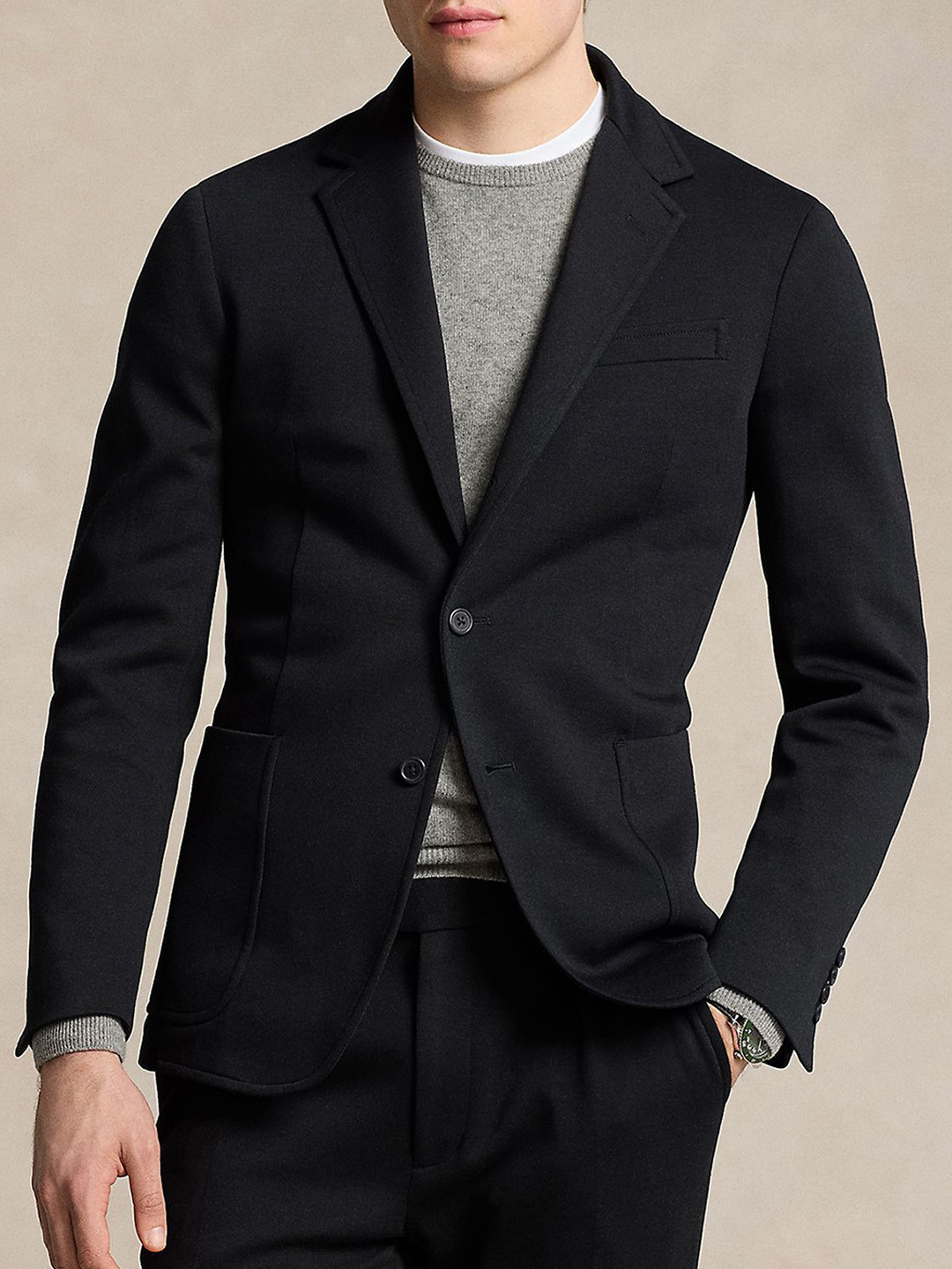 Polo Ralph Lauren Men Solid Double Knit Single Breasted Blazer