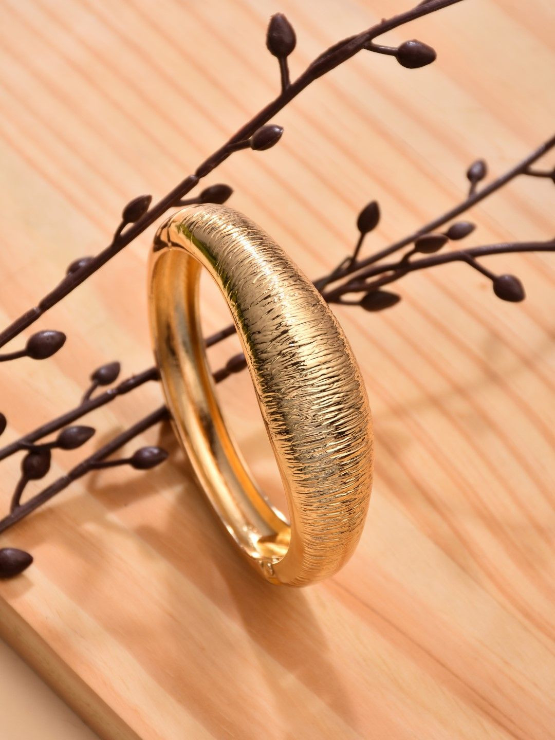 Reenisaa Gold-Plated Brushed Adjustable Kada Bracelet