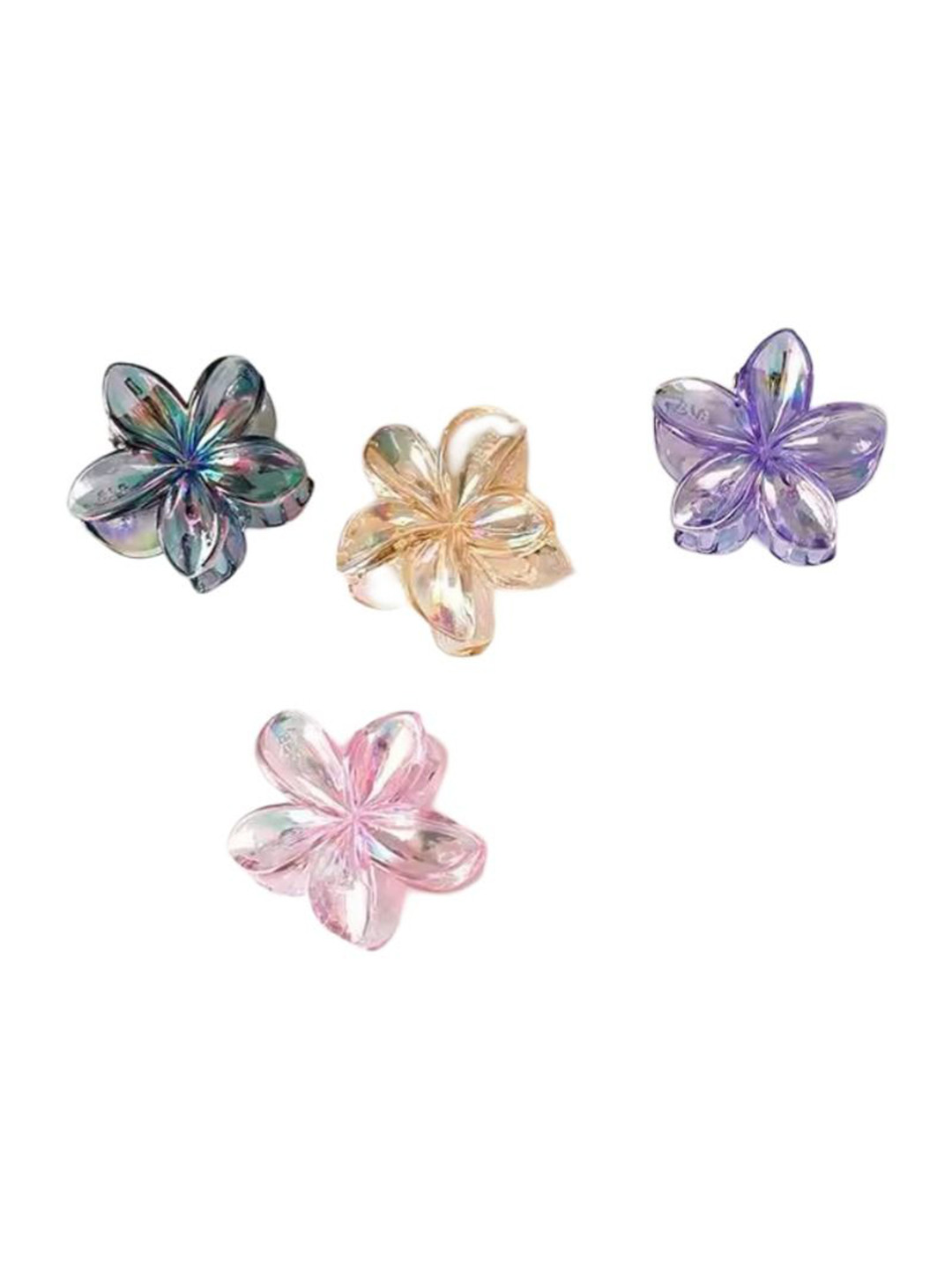 Radhya Accessories Women Holographic Plumeria Flower Hair Claws (4pcs)