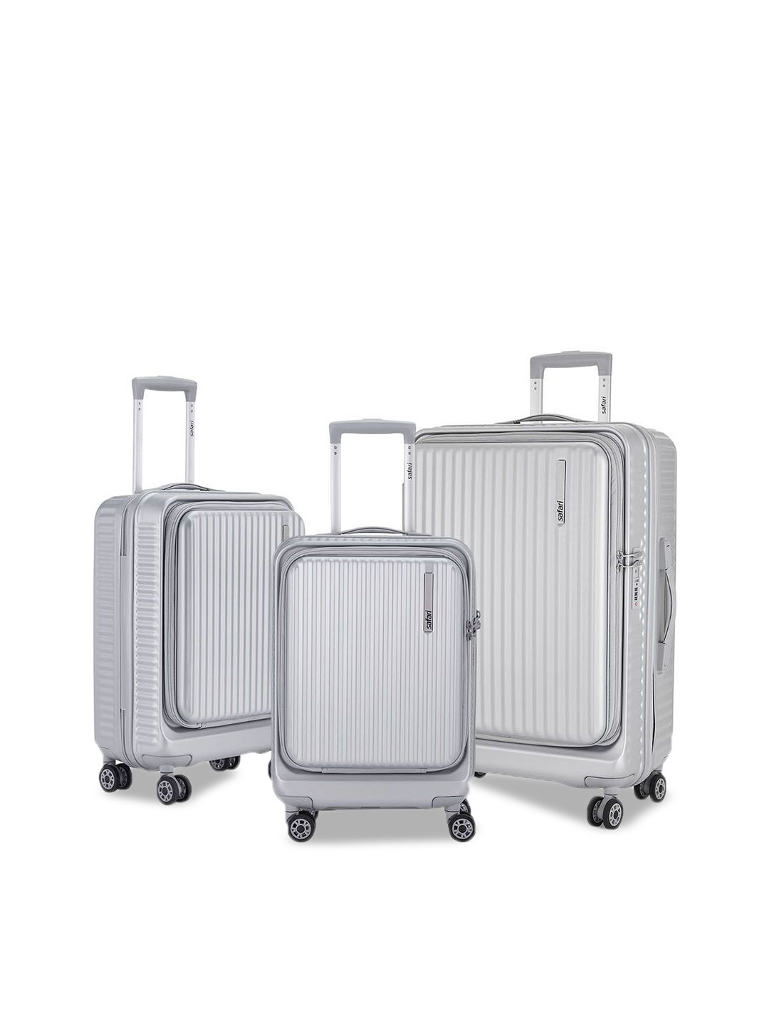 Safari Select Recoil Set Of 3 Silver Top Open Polycarbonate with TSA Lock Trolley Bag
