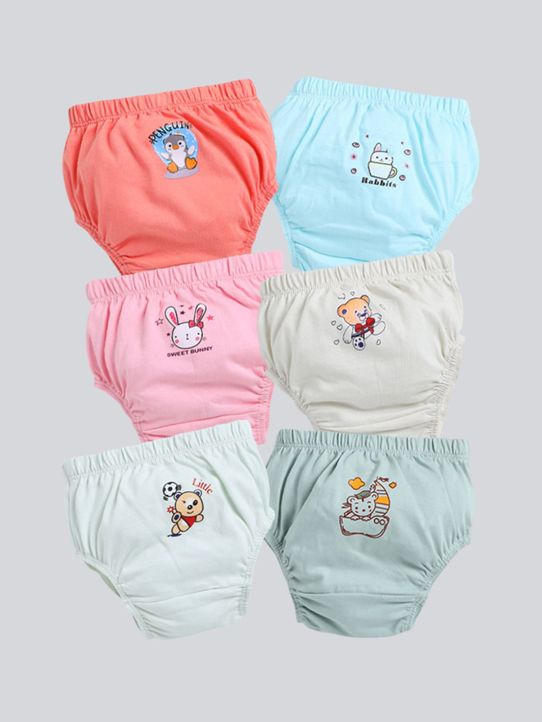 MooNKids Kids Pack Of 6 Printed Pure Cotton Basic Bloomers R1-MK_Bloomer_68