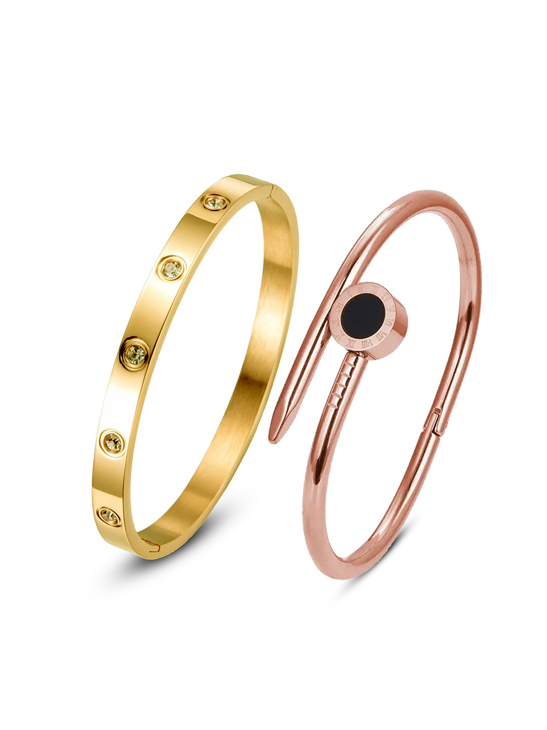 DressBerry Women 2 American Diamond Temple Rose Gold-Plated Bangle-Style Bracelet