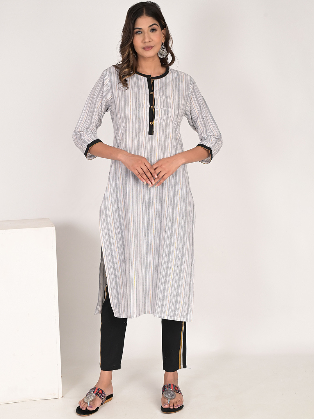 The Hope Striped Round Neck Pure Cotton Kurta With Trousers