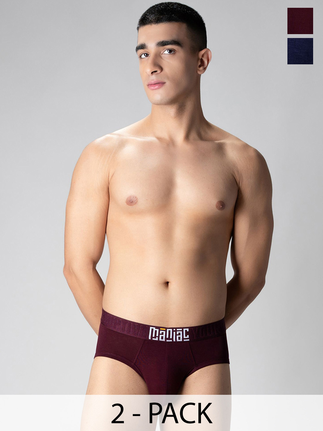 Maniac Pack Of 2 Basic Briefs MN25-2PCK-MODAL-BRIEF-NVY_BRGD-S