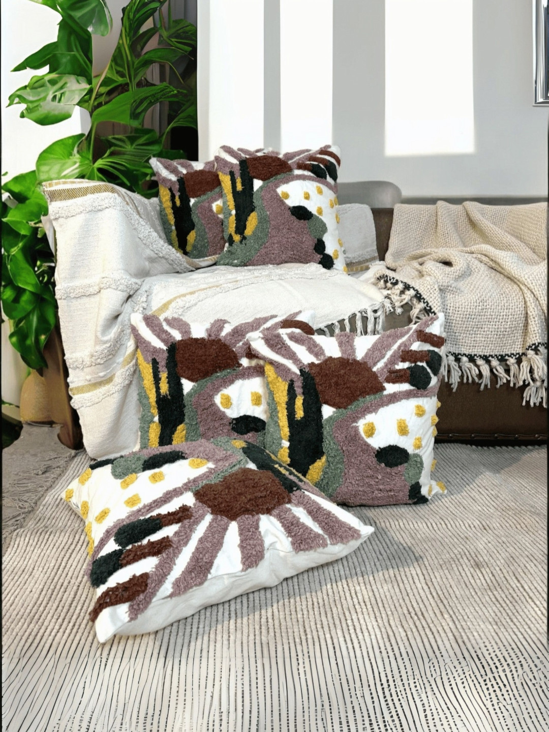 LUSHLYF Mauve & Green Quirky Square Cushion Covers