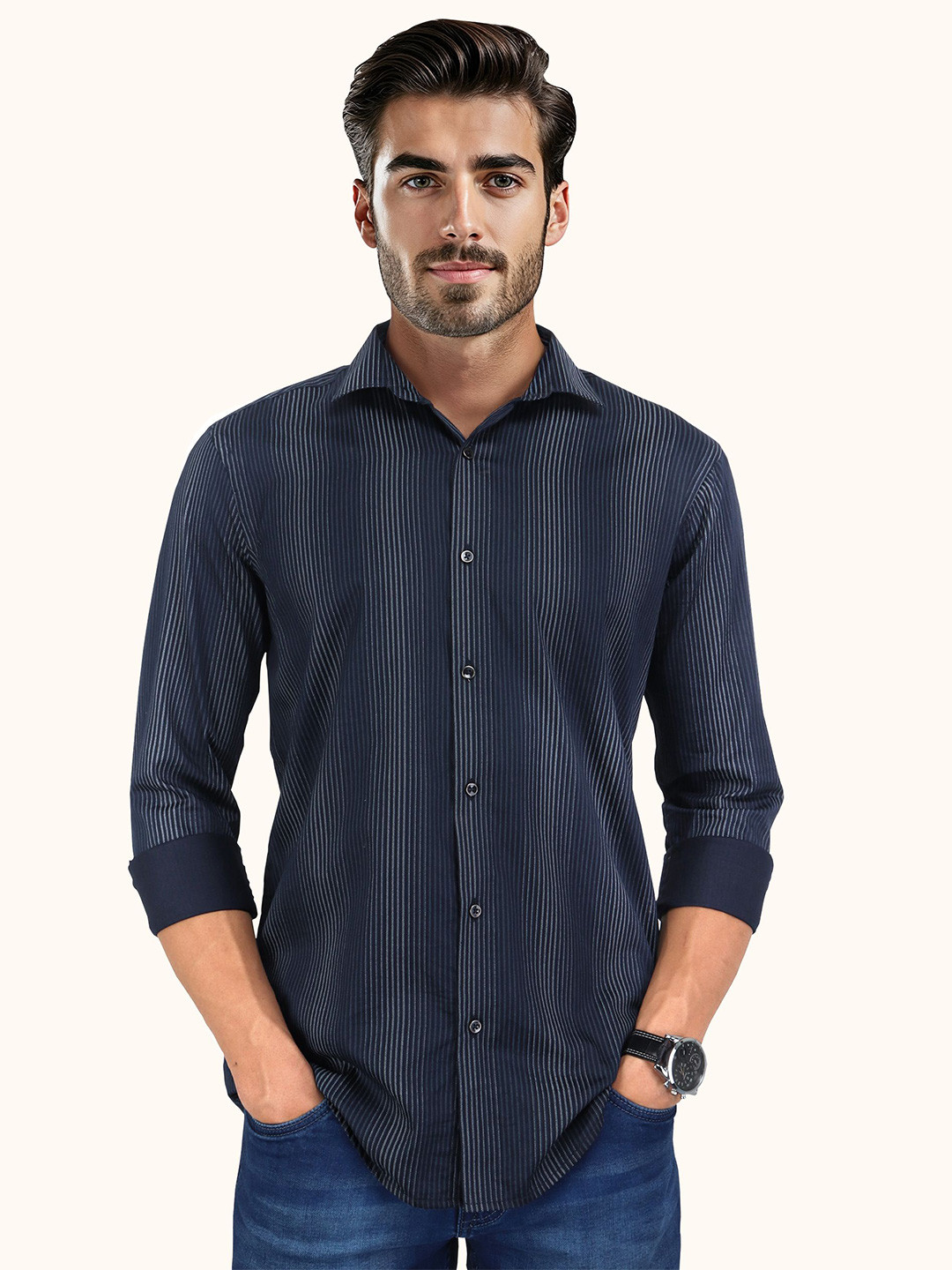 ROUGHELLS Men Slim Fit Opaque Striped Casual Shirt