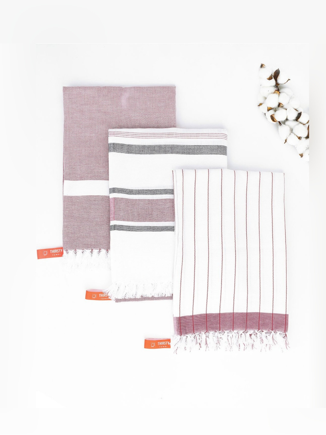 Doctor Towels Mauve Striped 150GSM Set of 3 Anti-Bacterial Cotton Bath Towels