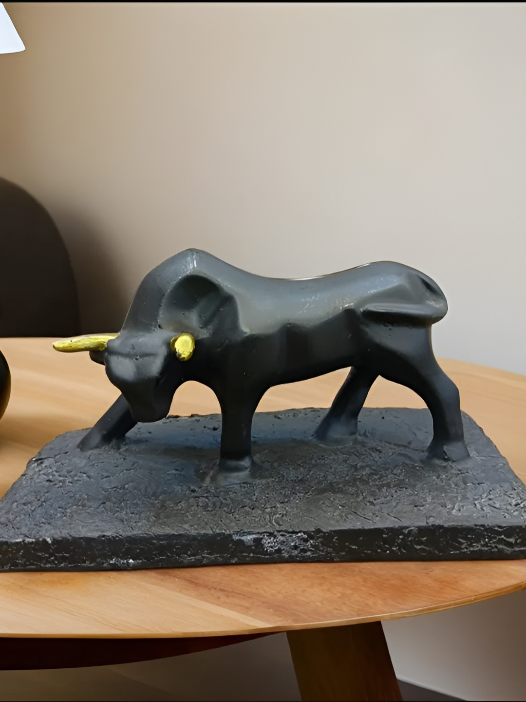 SANKALAN CREATIONS Bull Black Polyresin Natural Living Room Medium Showpiece - 3.9 Inches