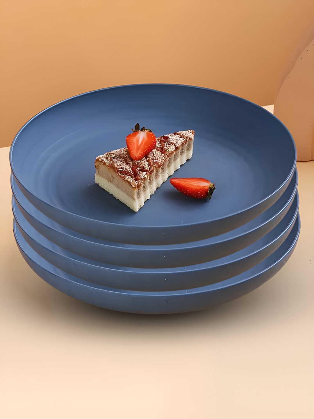 YELONA Navy Blue 4 Pieces Bamboo Dishwasher & Microwave Matte Safe Plates