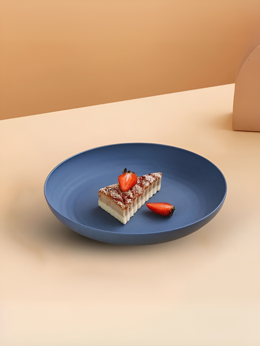 YELONA Navy Blue Bamboo Dishwasher and Microwave Safe Round Plates