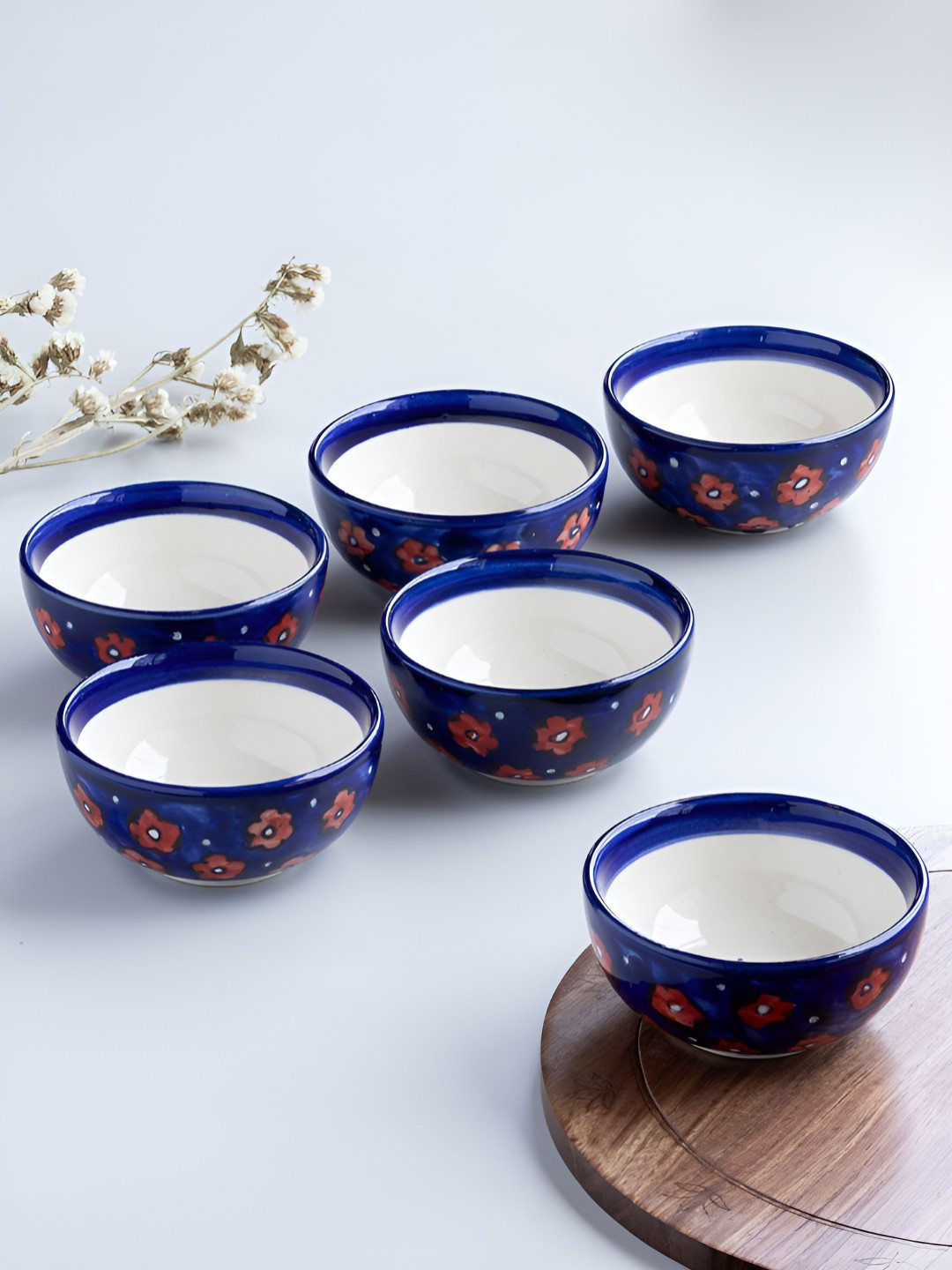 Eyaas Blue & Red 6 Pieces Dishwasher & Microwave Safe Glossy Finish Ceramic Portion Bowl