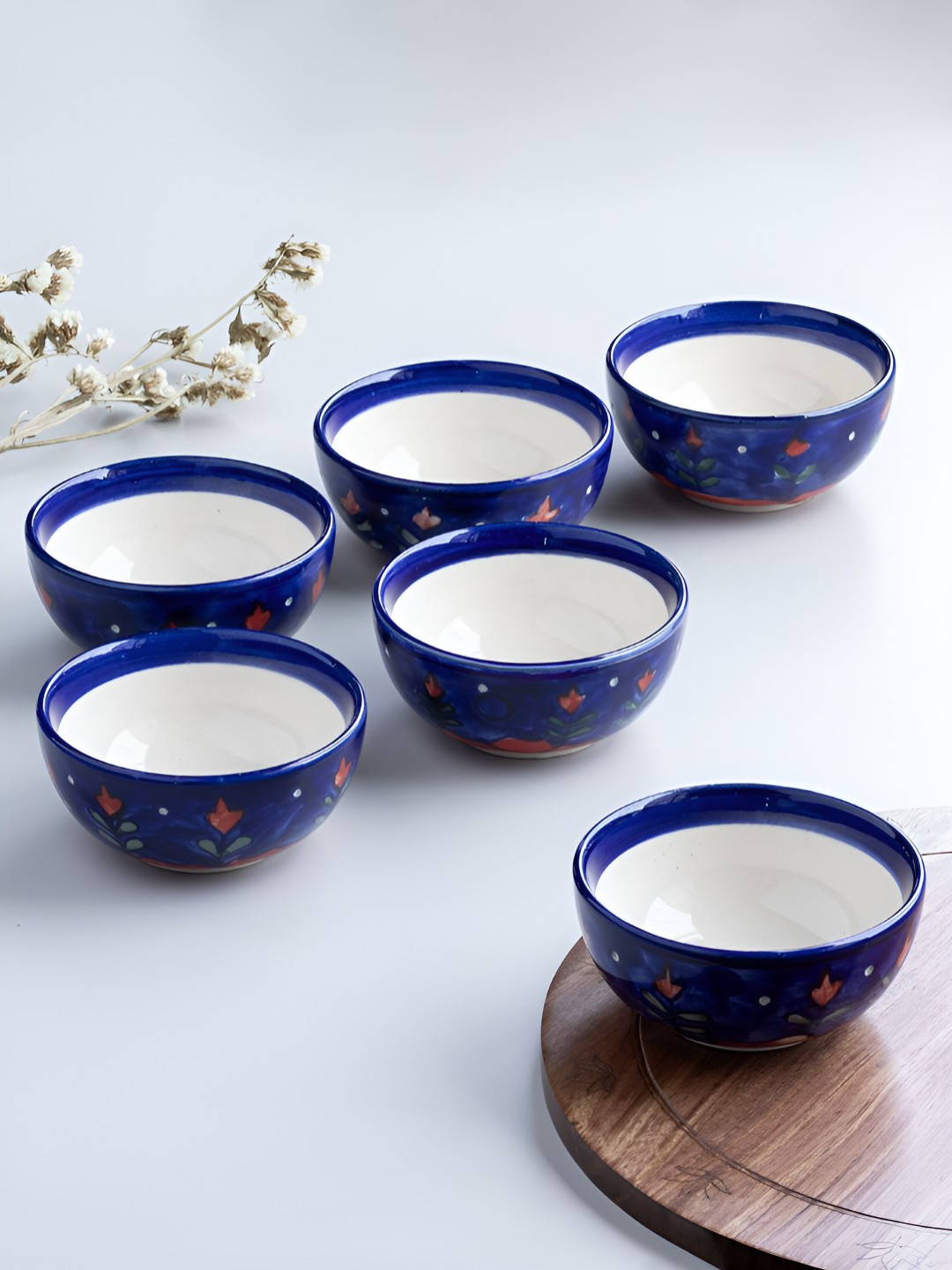 Eyaas Blue & Red 6 Pieces Dishwasher & Microwave Safe Glossy Finish Ceramic Portion Bowl