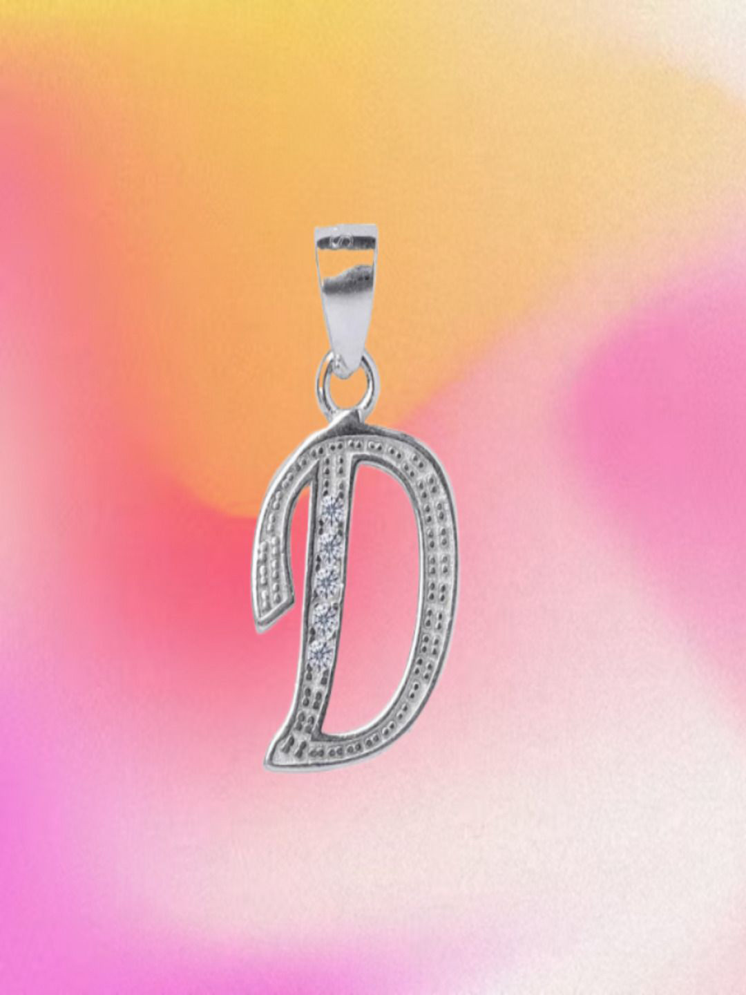 Paavni Girls 925 Sterling Silver Rhodium-Plated Cubic Zirconia Studded D Letter Pendant